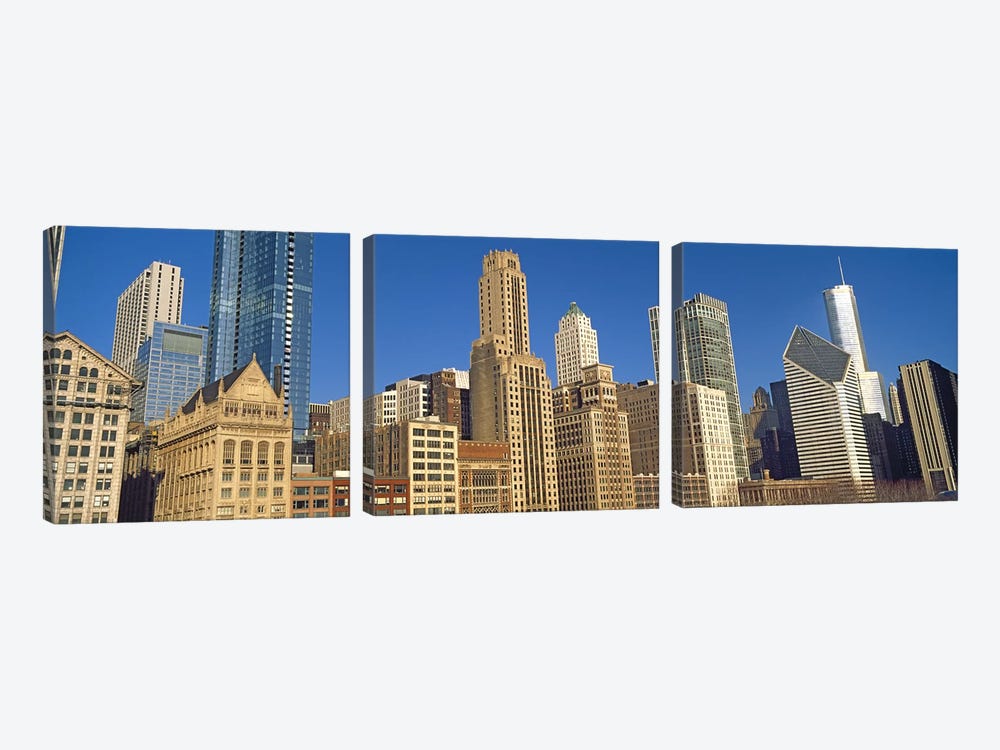 Low angle view of city skyline, Michigan Avenue, Chicago, Cook County, Illinois, USA by Panoramic Images 3-piece Canvas Wall Art