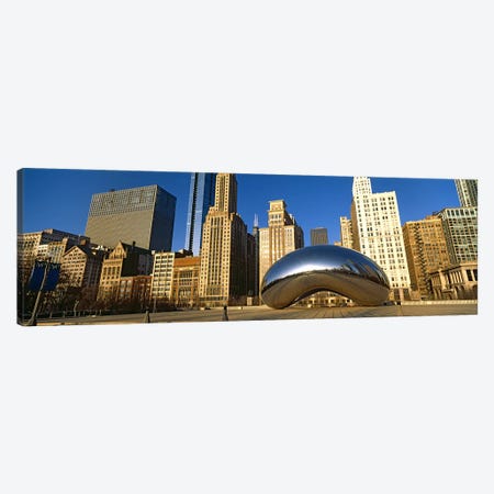 Cloud Gate sculpture with buildings in the background, Millennium Park, Chicago, Cook County, Illinois, USA Canvas Print #PIM10682} by Panoramic Images Canvas Artwork