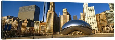 Cloud Gate sculpture with buildings in the background, Millennium Park, Chicago, Cook County, Illinois, USA Canvas Art Print - Cloud Gate (The Bean)