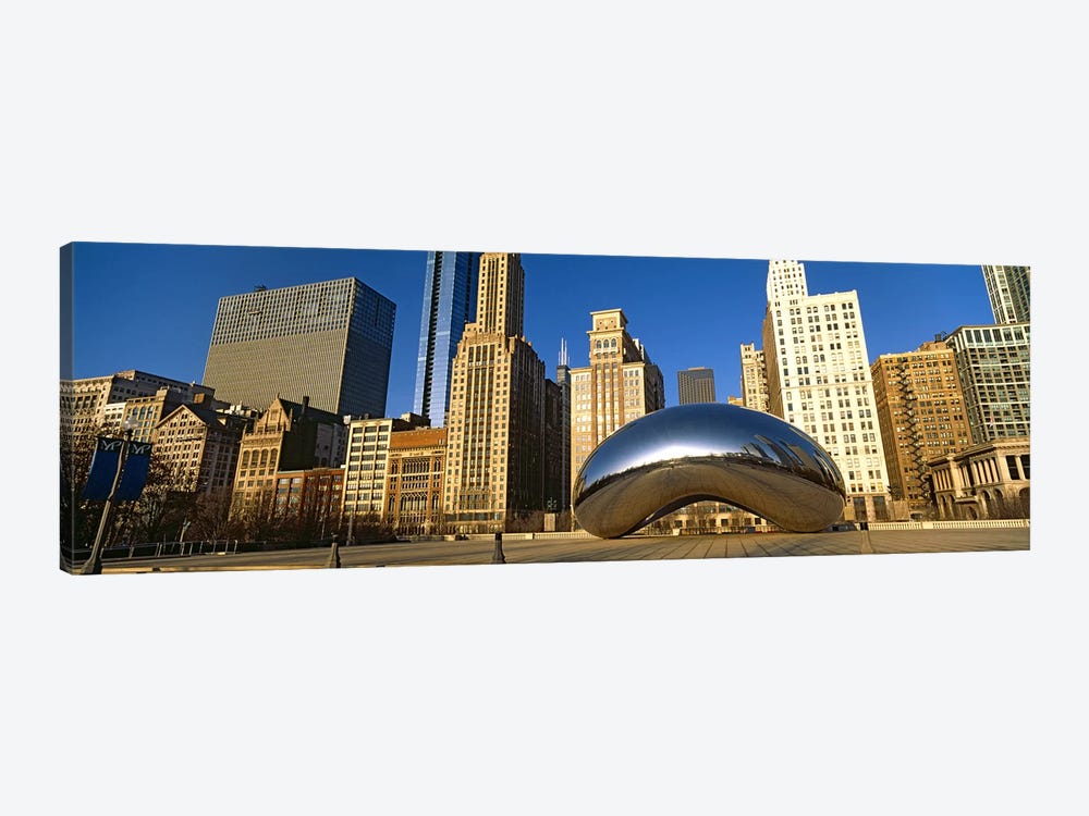 Cloud Gate sculpture with buildings in the background, Millennium Park, Chicago, Cook County, Illinois, USA by Panoramic Images 1-piece Canvas Wall Art