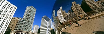Reflection of buildings on Cloud Gate sculpture, Millennium Park, Chicago, Cook County, Illinois, USA by Panoramic Images canvas print