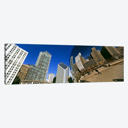 Reflection of buildings on Cloud Gate sculpture, Millennium Park, Chicago, Cook County, Illinois, USA Canvas Print #PIM10683} by Panoramic Images Canvas Artwork