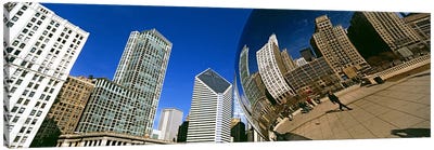 Reflection of buildings on Cloud Gate sculpture, Millennium Park, Chicago, Cook County, Illinois, USA Canvas Art Print