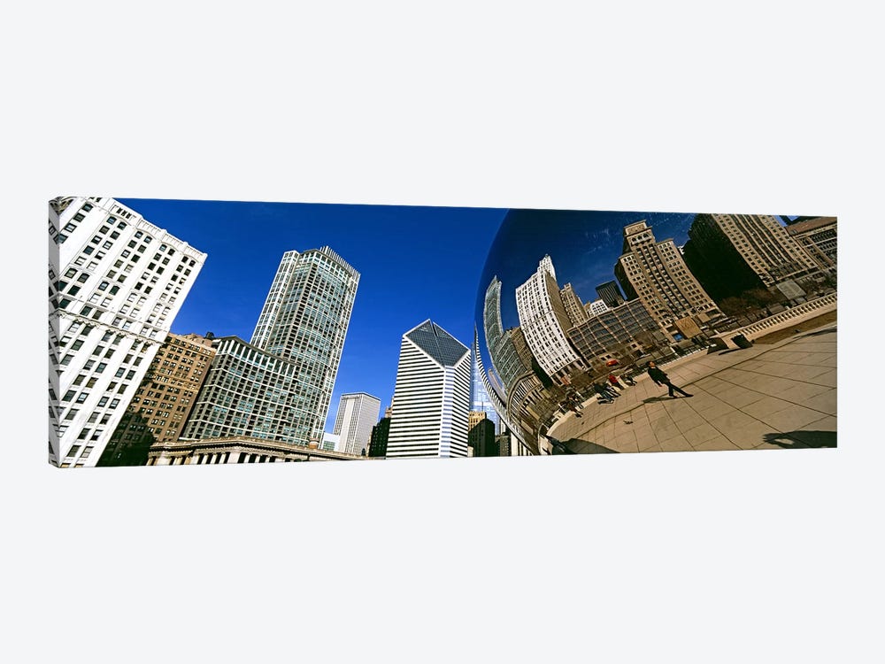 Reflection of buildings on Cloud Gate sculpture, Millennium Park, Chicago, Cook County, Illinois, USA by Panoramic Images 1-piece Canvas Art Print