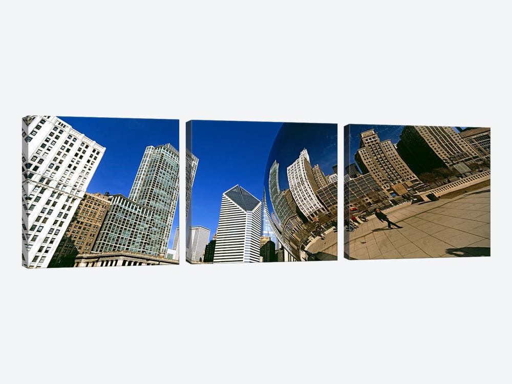 Reflection of buildings on Cloud Gate sculpture, Millennium Park, Chicago, Cook County, Illinois, USA by Panoramic Images 3-piece Art Print