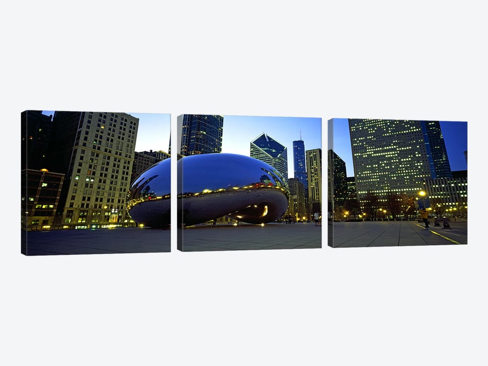 Buildings in a city, Cloud Gate, Millennium Park, Chicago, Cook County, Illinois, USA by Panoramic Images 3-piece Canvas Artwork