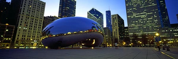 Sculptures & Statues: Buildings in a city, Cloud Gate, Millennium Park, Chicago, Cook County, Illinois, USA by Panoramic Images