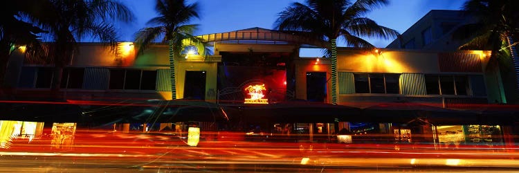 Traffic in front of a building at duskArt Deco District, South Beach, Miami Beach, Miami-Dade County, Florida, USA