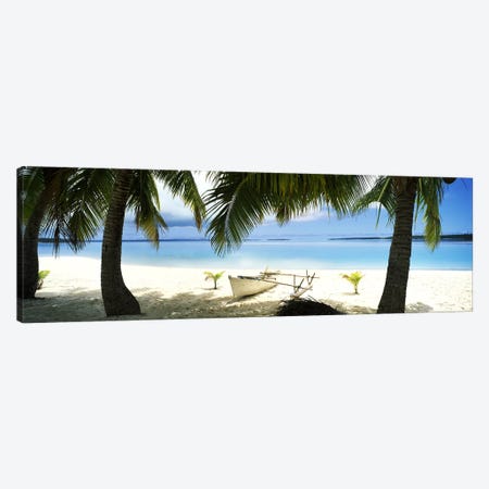 Traditional Polynesian Outrigger On A Beach, Aitutaki, Cook Islands Canvas Print #PIM10701} by Panoramic Images Canvas Art Print