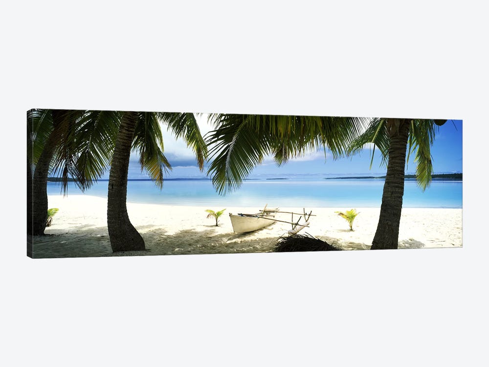 Traditional Polynesian Outrigger On A Beach, Aitutaki, Cook Islands by Panoramic Images 1-piece Canvas Art