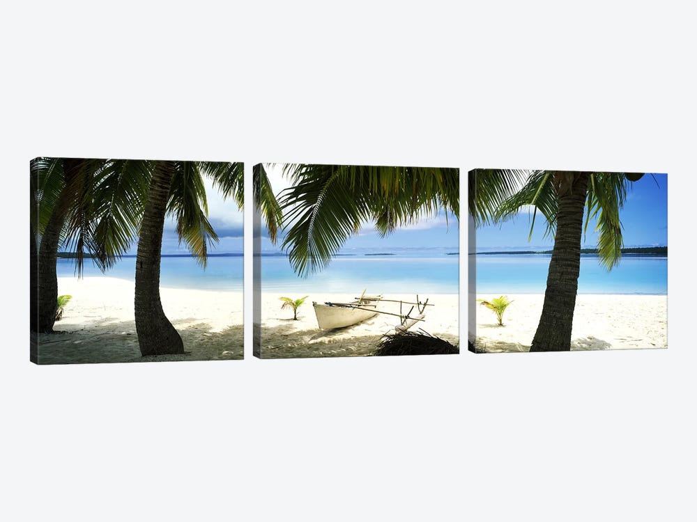 Traditional Polynesian Outrigger On A Beach, Aitutaki, Cook Islands by Panoramic Images 3-piece Canvas Wall Art
