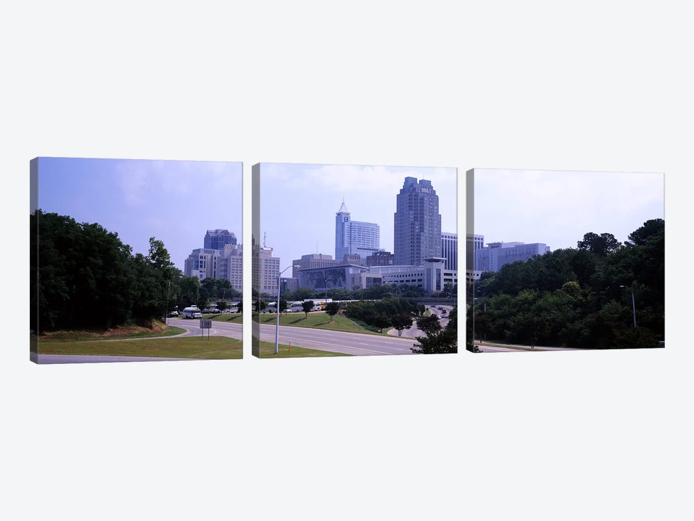 Street scene with buildings in a city, Raleigh, Wake County, North Carolina, USA by Panoramic Images 3-piece Canvas Print