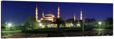 Mosque lit up at night, Blue Mosque, Istanbul, Turkey Canvas Art Print - Turkey Art