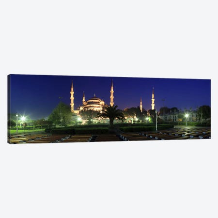 Mosque lit up at night, Blue Mosque, Istanbul, Turkey Canvas Print #PIM10725} by Panoramic Images Canvas Artwork