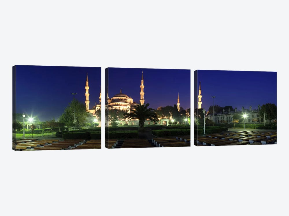 Mosque lit up at night, Blue Mosque, Istanbul, Turkey by Panoramic Images 3-piece Canvas Wall Art