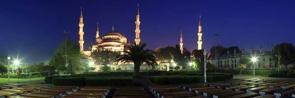 Blue Mosque: Mosque lit up at night, Blue Mosque, Istanbul, Turkey by Panoramic Images