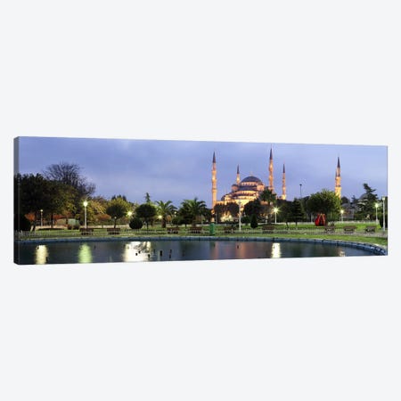 Mosque lit up at dusk, Blue Mosque, Istanbul, Turkey Canvas Print #PIM10726} by Panoramic Images Canvas Artwork