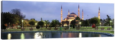 Mosque lit up at dusk, Blue Mosque, Istanbul, Turkey Canvas Art Print - Islamic Art