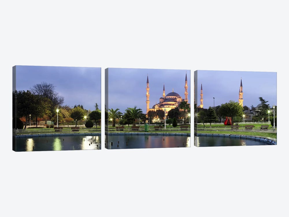 Mosque lit up at dusk, Blue Mosque, Istanbul, Turkey by Panoramic Images 3-piece Canvas Art Print