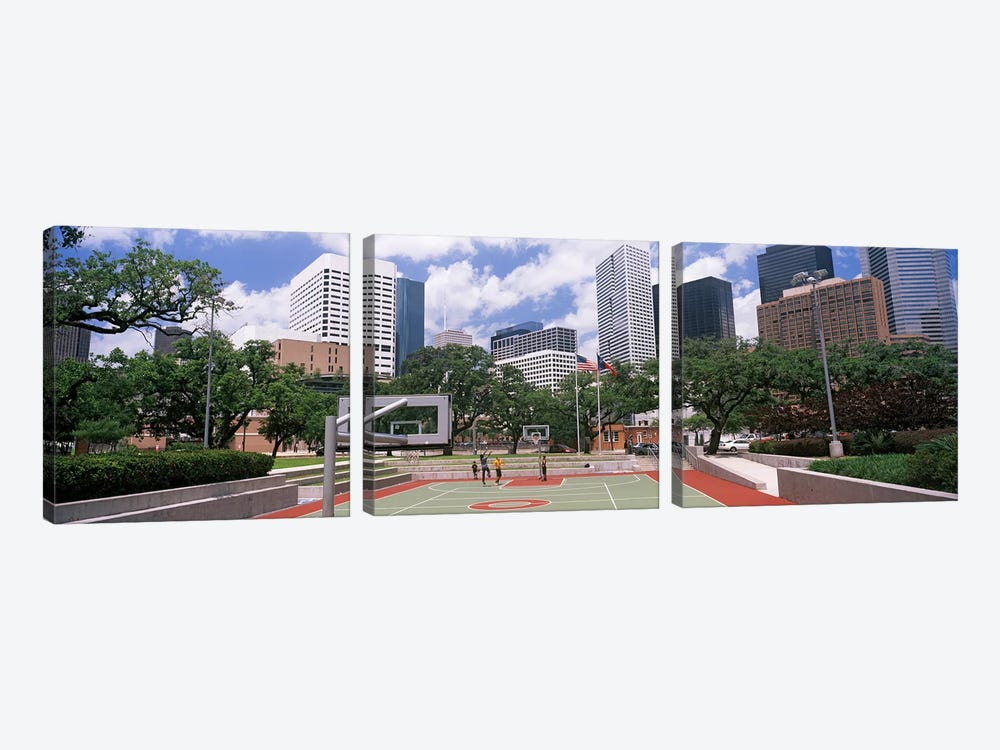 Basketball court with skyscrapers in the background, Houston, Texas, USA #3 by Panoramic Images 3-piece Canvas Artwork