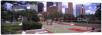 Basketball court with skyscrapers in the background, Houston, Texas, USA #4 Canvas Art Print - Basketball Art