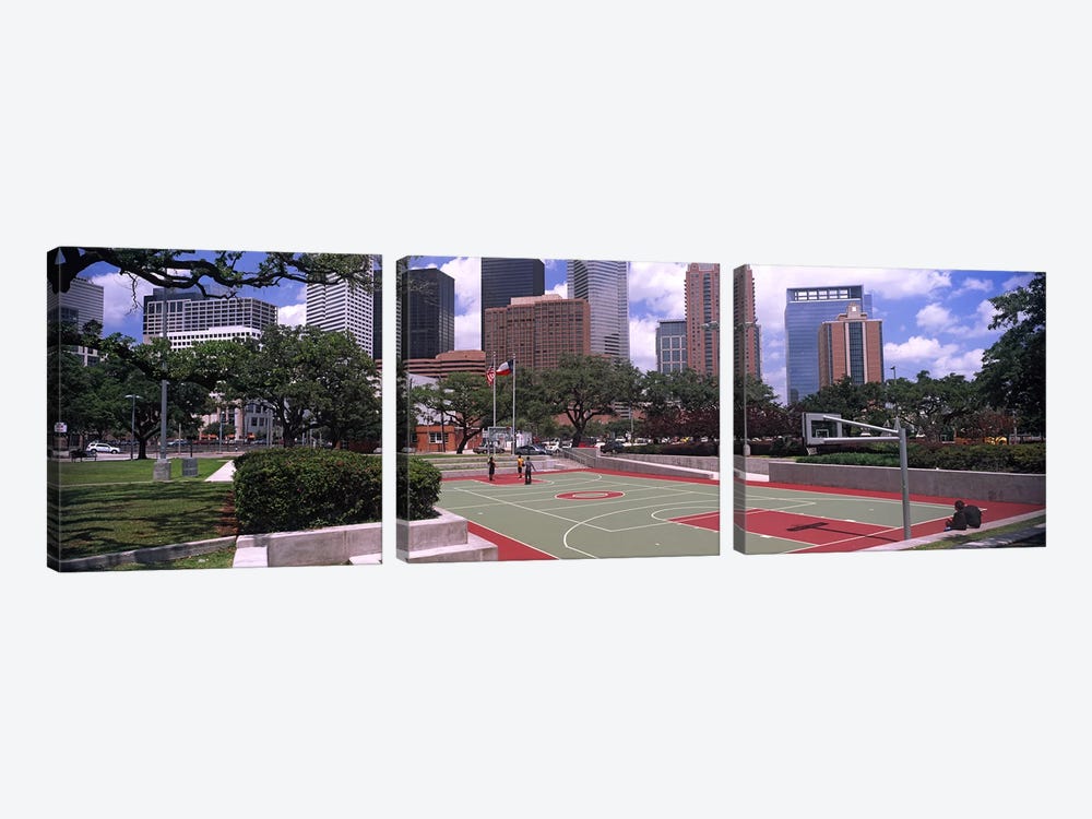 Basketball court with skyscrapers in the background, Houston, Texas, USA #4 by Panoramic Images 3-piece Canvas Art Print