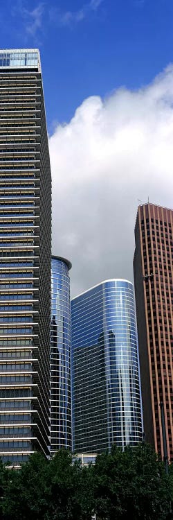 Low angle view of buildings in a city, Wedge Tower, ExxonMobil Building, Chevron Building, Houston, Texas, USA