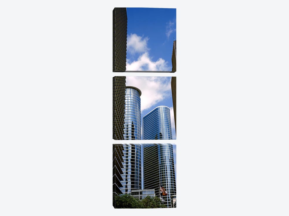 Low angle view of buildings in a city, Wedge Tower, ExxonMobil Building, Chevron Building, Houston, Texas, USA #2 by Panoramic Images 3-piece Art Print