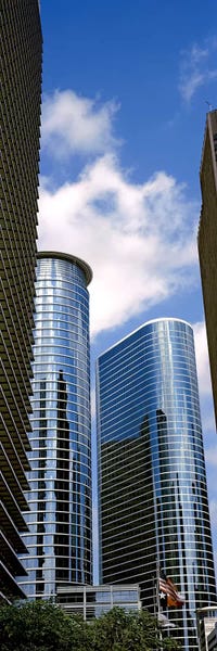 Houston: Low angle view of buildings in a city, Wedge Tower, ExxonMobil Building, Chevron Building, Houston, Texas, USA #2 by Panoramic Images