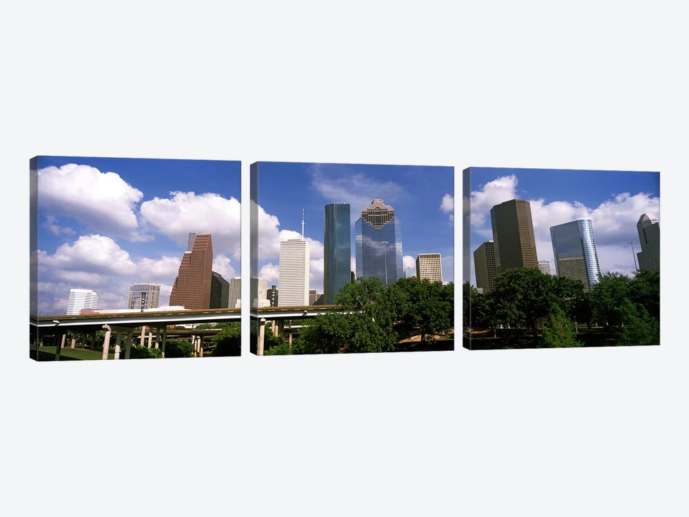 Low angle view of buildings in a city, Wedge Tower, ExxonMobil Building, Chevron Building, Houston, Texas, USA #3 by Panoramic Images 3-piece Canvas Art Print