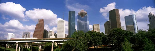 Houston: Low angle view of buildings in a city, Wedge Tower, ExxonMobil Building, Chevron Building, Houston, Texas, USA #3 by Panoramic Images