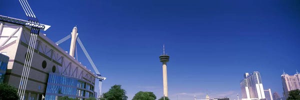 Royal Blue: Buildings in a city, Alamodome, Tower of the Americas, San Antonio Marriott, Grand Hyatt San Antonio, San Antonio, Texas, USA by Panoramic Images
