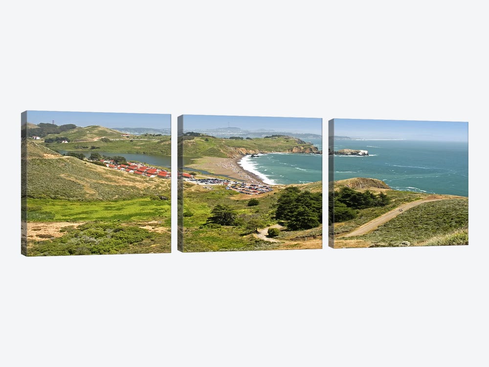 High angle view of a coast, Marin Headlands, Rodeo Cove, San Francisco, Marin County, California, USA by Panoramic Images 3-piece Canvas Art