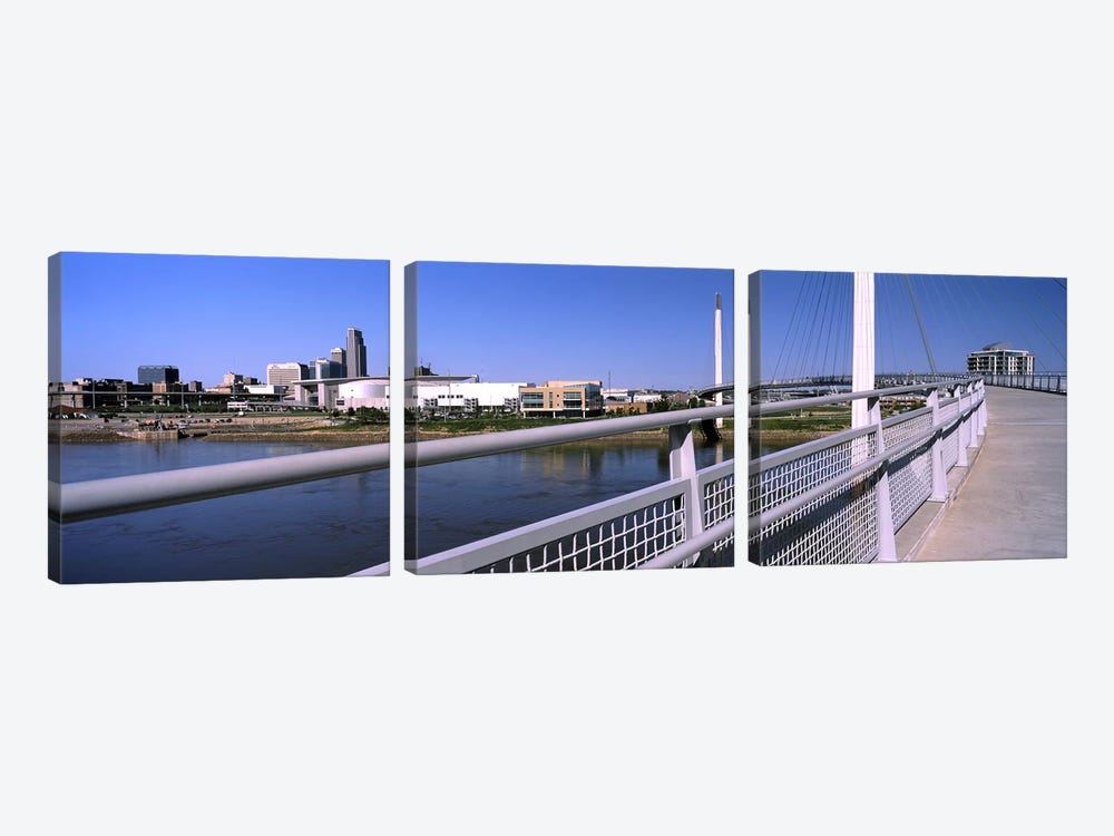 Bridge across a river, Bob Kerrey Pedestrian Bridge, Missouri River, Omaha, Nebraska, USA by Panoramic Images 3-piece Canvas Art