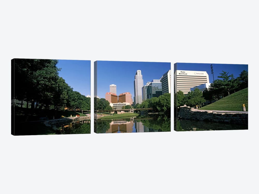 Buildings at the waterfront, Qwest Building, Omaha, Nebraska, USA by Panoramic Images 3-piece Canvas Artwork