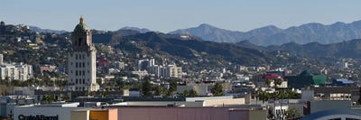 High angle view of a city, Beverly Hills City Hall, Beverly Hills, West Hollywood, Hollywood Hills, California, USA by Panoramic Images canvas print