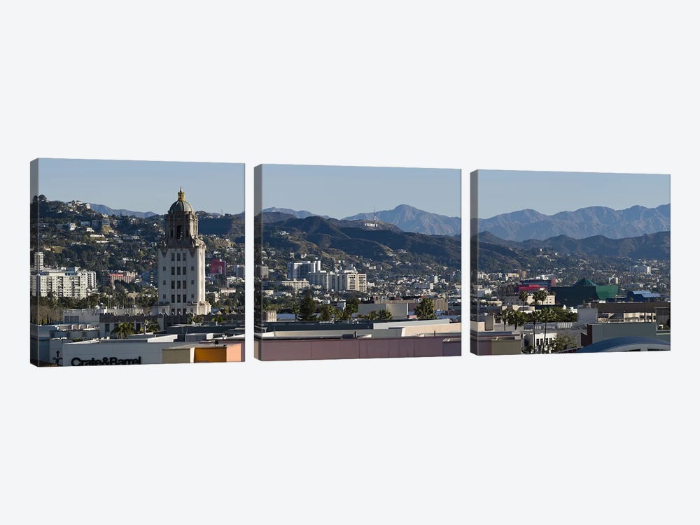 High angle view of a city, Beverly Hills City Hall, Beverly Hills, West Hollywood, Hollywood Hills, California, USA by Panoramic Images 3-piece Canvas Art Print