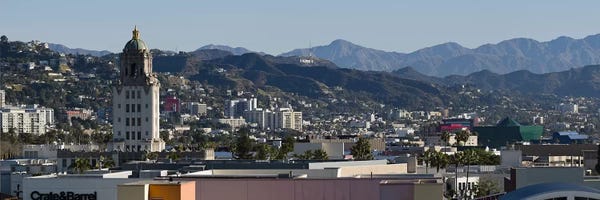 Beverly Hills: High angle view of a city, Beverly Hills City Hall, Beverly Hills, West Hollywood, Hollywood Hills, California, USA by Panoramic Images