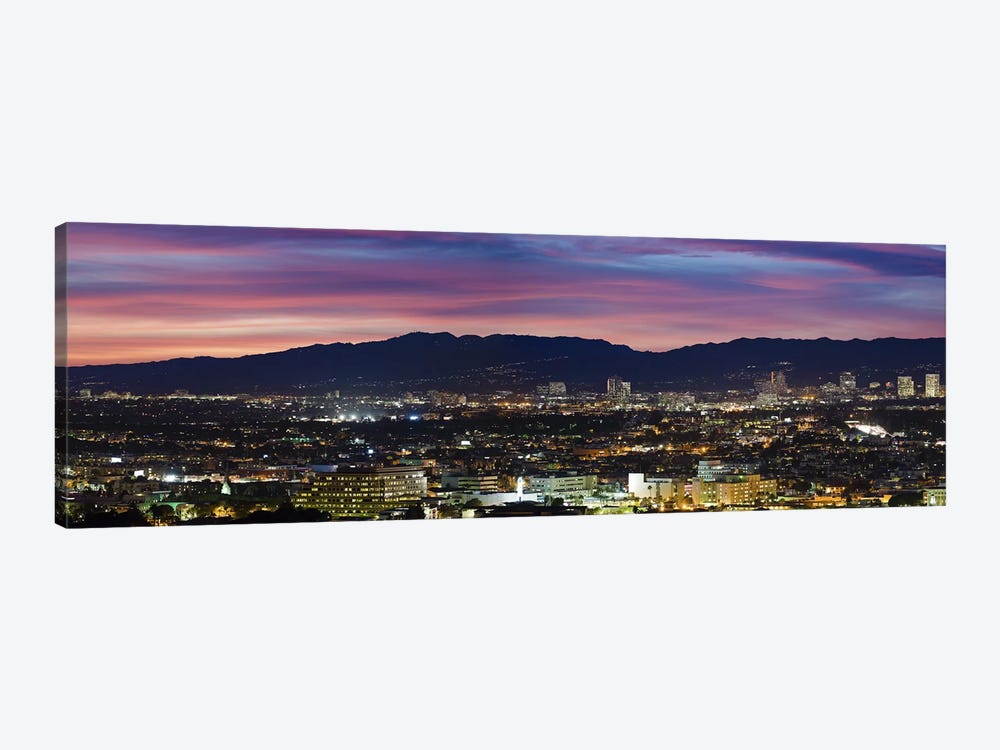 High angle view of a city at dusk, Culver City, Santa Monica Mountains, West Los Angeles, Westwood, California, USA by Panoramic Images 1-piece Canvas Art