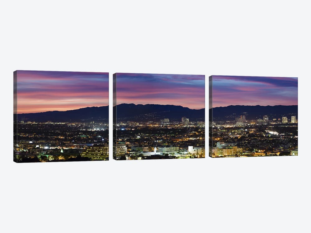 High angle view of a city at dusk, Culver City, Santa Monica Mountains, West Los Angeles, Westwood, California, USA by Panoramic Images 3-piece Canvas Art