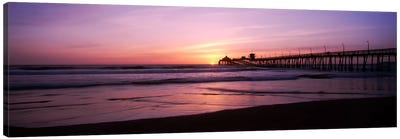 Pier in the pacific ocean at dusk, San Diego Pier, San Diego, California, USA Canvas Art Print - Beach Sunrise & Sunset Art