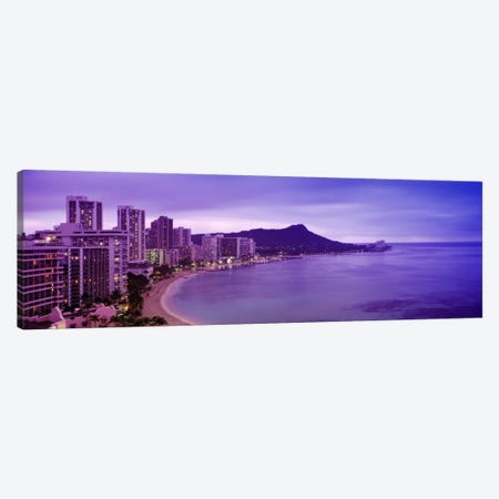 Buildings at the coastline with a volcanic mountain in the background, Diamond Head, Waikiki, Oahu, Honolulu, Hawaii, USA Canvas Print #PIM1080} by Panoramic Images Art Print