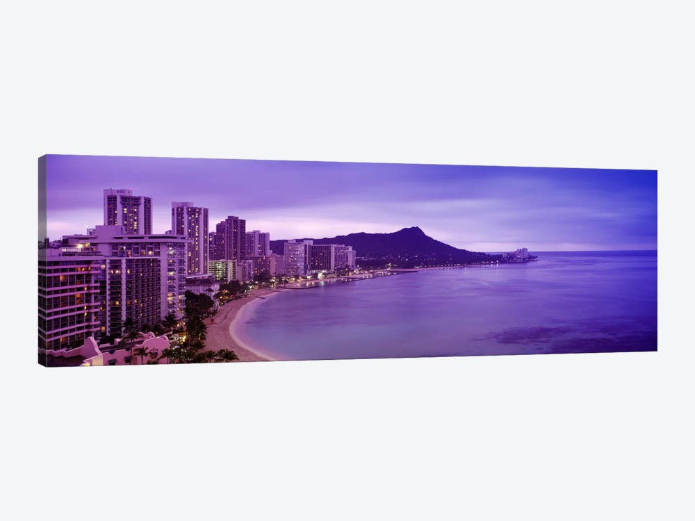 Buildings at the coastline with a volcanic mountain in the background, Diamond Head, Waikiki, Oahu, Honolulu, Hawaii, USA by Panoramic Images 1-piece Canvas Wall Art