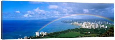 Rainbow Over A CityWaikiki, Honolulu, Oahu, Hawaii, USA Canvas Art Print - Hawaii Art