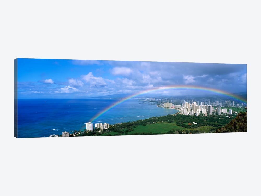 Rainbow Over A CityWaikiki, Honolulu, Oahu, Hawaii, USA by Panoramic Images 1-piece Canvas Art Print