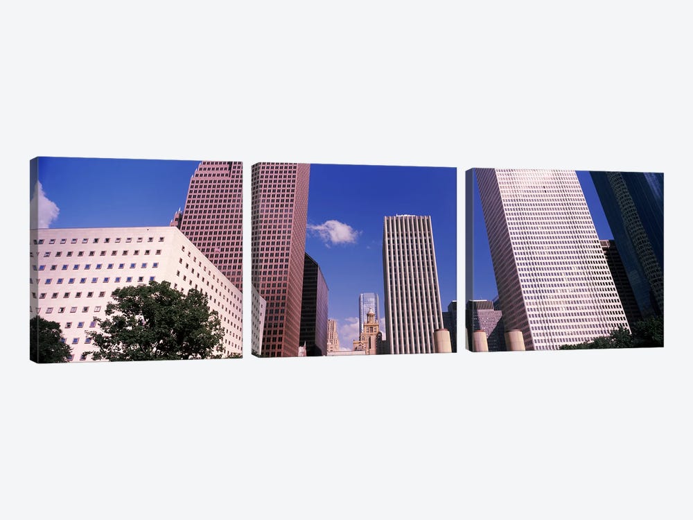 Low angle view of Downtown skylines, Houston, Texas, USA by Panoramic Images 3-piece Canvas Print
