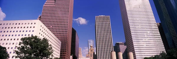 Low angle view of Downtown skylines, Houston, Texas, USA