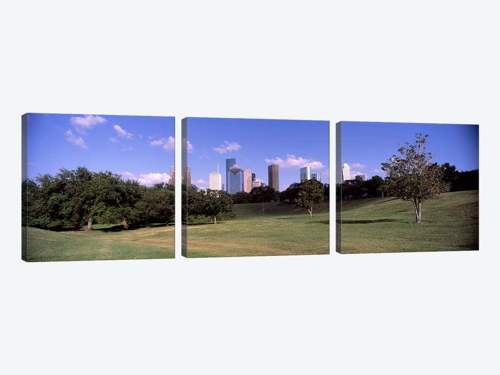 Downtown skylines viewed from a park, Houston, Texas, USA by Panoramic Images 3-piece Canvas Artwork