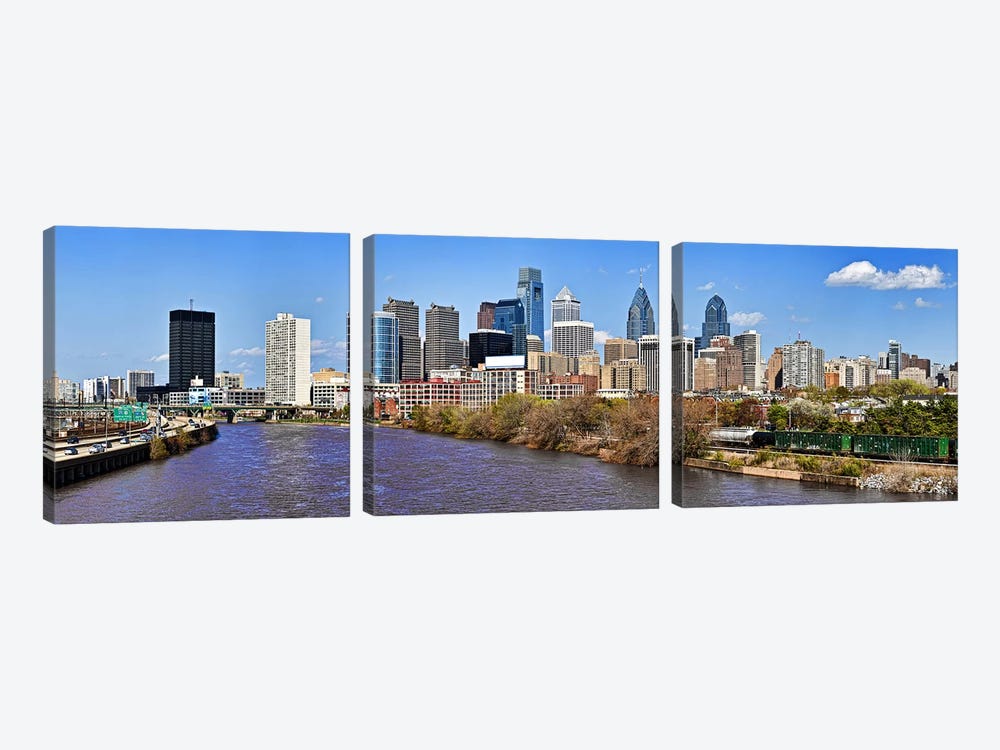 Skyscrapers in a city, Liberty Tower, Comcast Center, Philadelphia, Pennsylvania, USA by Panoramic Images 3-piece Canvas Art Print