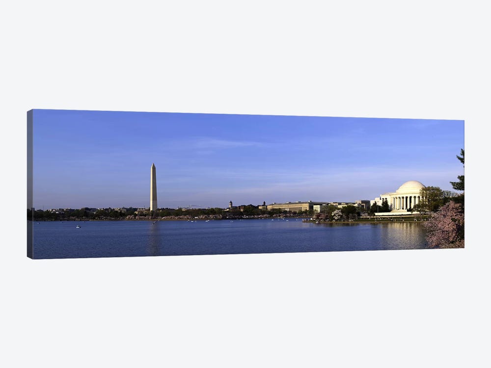 Cherry blossoms at the Tidal Basin, Jefferson Memorial, Washington Monument, National Mall, Washington DC, USA by Panoramic Images 1-piece Art Print